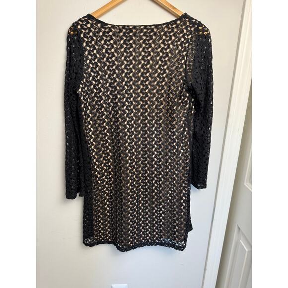 Lord & Taylor Design Lab Dress Size S/P Black Crochet Overlay Tan Lining - Picture 4 of 9